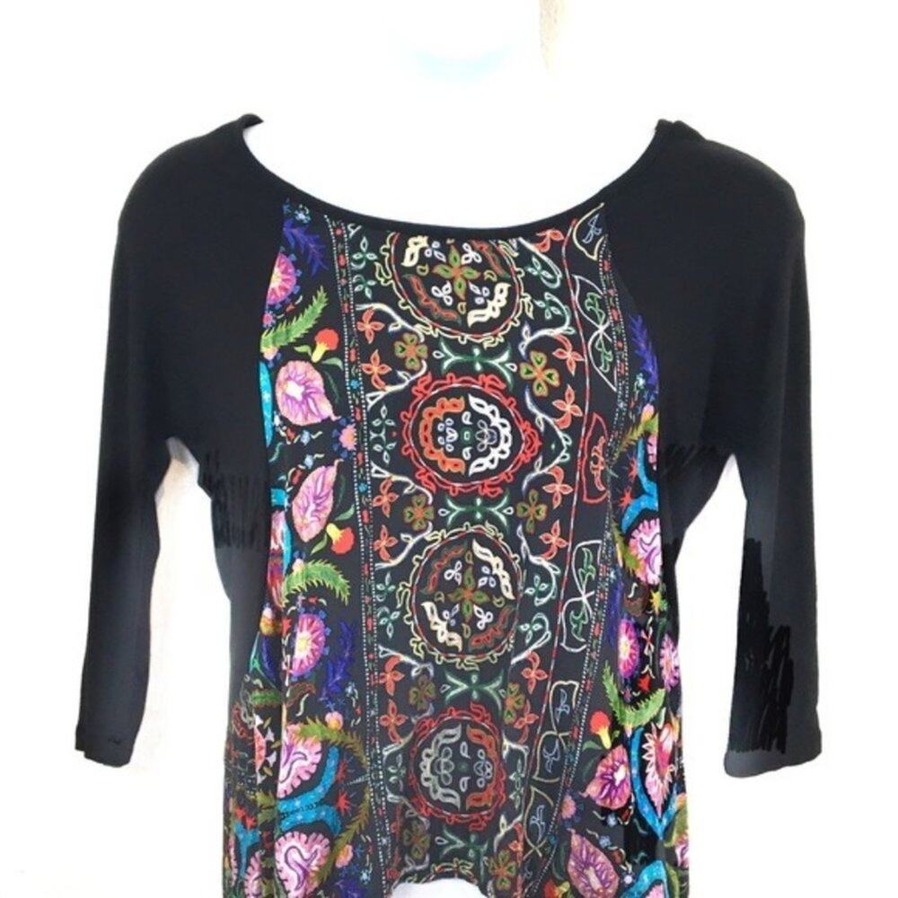 Apropos Floral Blouse Top Womens Black Floral Boho High Low Sabrina Size M USA